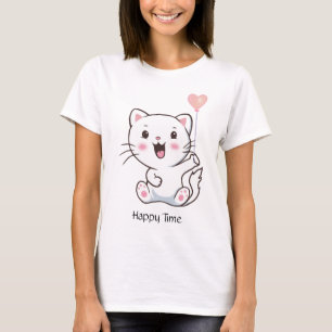 T-shirt Joli chaton heureux & ballon en forme de cœur