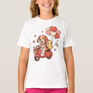 T-shirt Joli chien de la Saint-Valentin en scooter, ballon