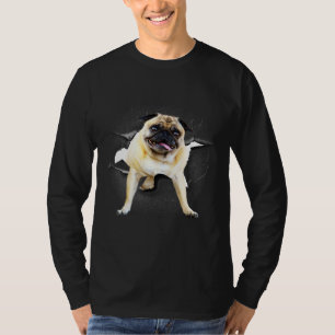 T-shirt joli chien pug qui heurte la tête mur fissuré