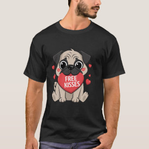 T-shirt Joli chien pug Saint Valentin cœur bisous gratuits