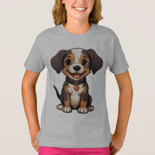 T-shirt Joli chiot de dessin animé avec une expression joy