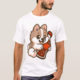 T-shirt Joli chiot étreignant une bouteille de soda