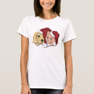 T-shirt Joli chiot Labrador de Noël et chat tigré orange