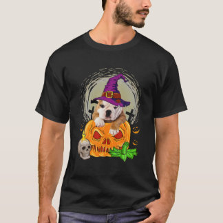 T-shirt Joli Citrouille anglais Bulldog Witch Chien Hallow
