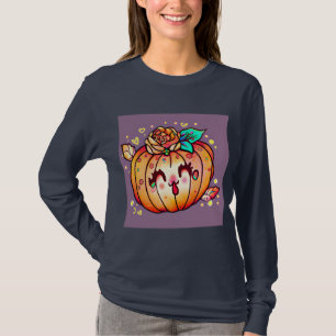 T-shirt Joli Citrouille Halloween Graphic long feutre