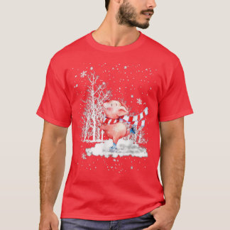 T-shirt Joli Cochon Arbre de Noël Sur Neige Joyeux Pigmas