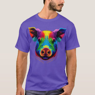 T-shirt Joli Cochon Coloré Visage Art Visage Drôle Animaux