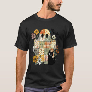 T-shirt Joli costume patchwork de fantôme de chat noir pou