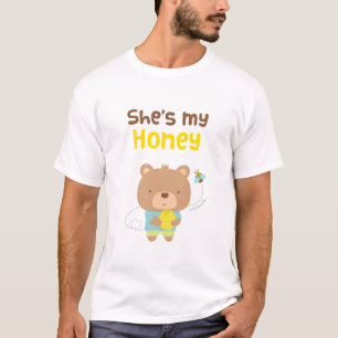 T-shirt Joli Couple Amusant Ours Mâle et Abeille