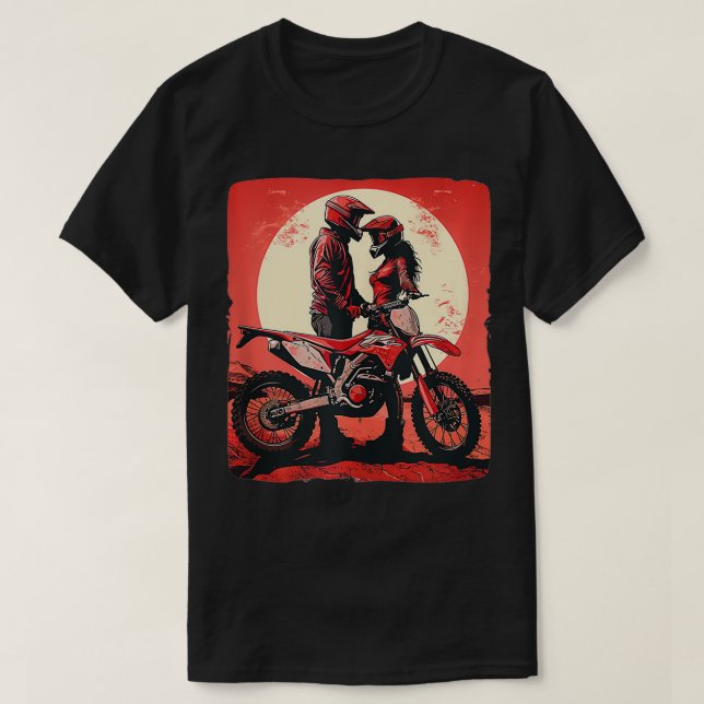 T-shirt Joli couple de moto cool pour la Saint Valentin (Design devant)