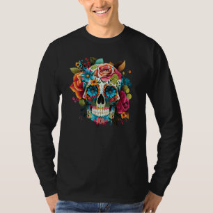 T-shirt Joli Crâne de Sucre Fleuri Coloré Jour des Morts