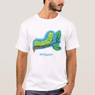 T-shirt Joli dessin animé de chenille verte mignonne