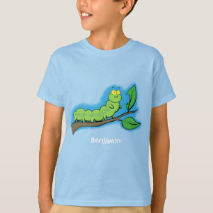 T-shirt Joli dessin animé de chenille verte mignonne