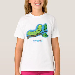 T-shirt Joli dessin animé de chenille verte mignonne