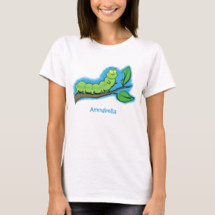 T-shirt Joli dessin animé de chenille verte mignonne