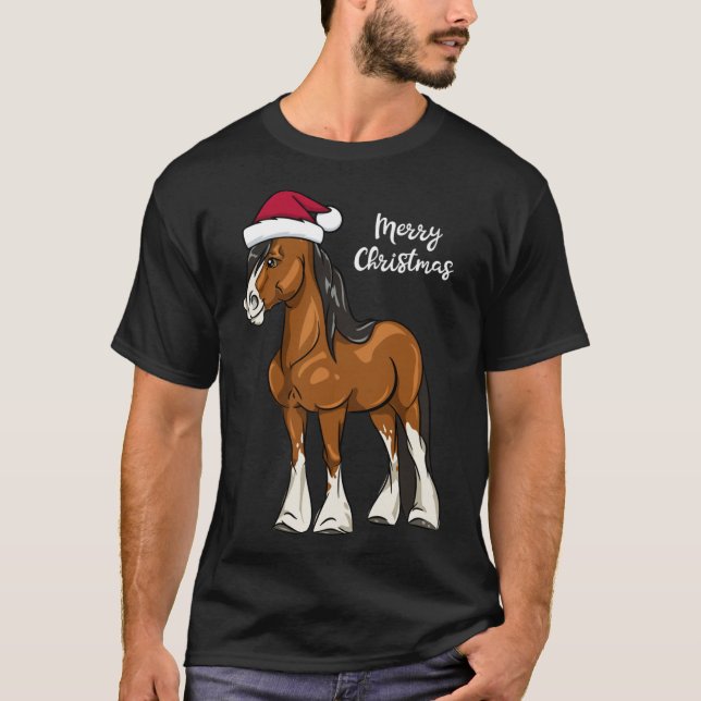 T-shirt Joli dessin Clydesdale Brouillon Cheval Noël (Devant)