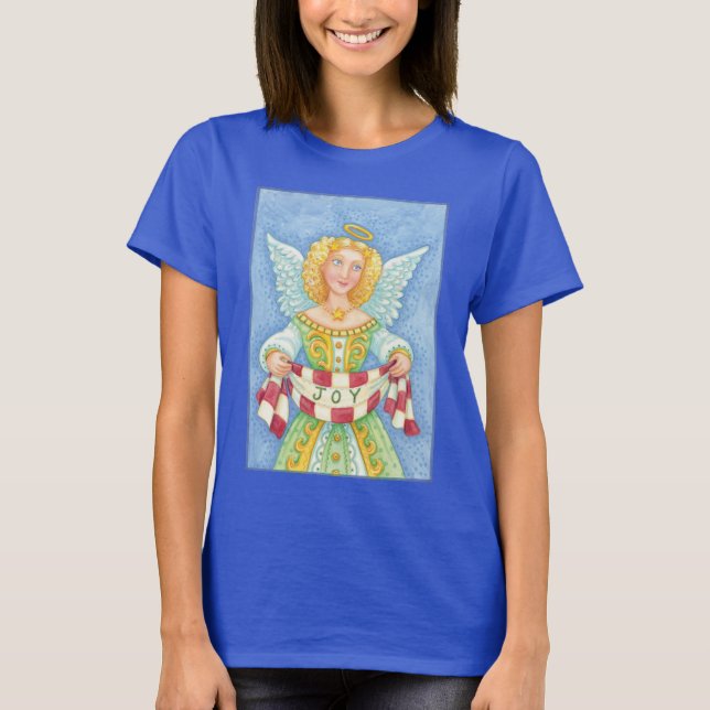 T-shirt Joli dessin de Noël Angel Halo avec bannière Joie (Devant)