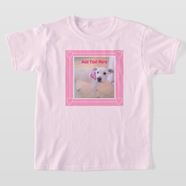 T-shirt Joli deux photo cadre rose doux Chien chiot blanc  (Poser)
