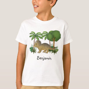 T-shirt Joli dinosaure Triceratops avec des arbres et des 