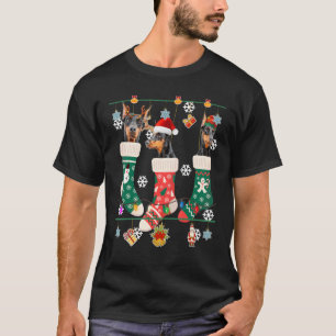 T-shirt Joli Doberman De Noël En Sock Xmas Reindeer Sant