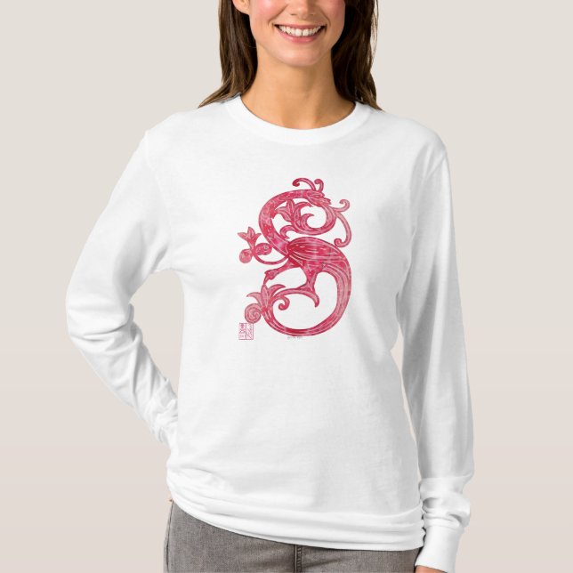 T-shirt Joli Dragon Imaginaire Rose médiéval féminin (Devant)