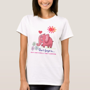 T-shirt Joli Éléphant Rose Sent Des Marguerites En Disant 