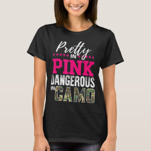 T-shirt Joli En Rose Dangereux En Camo Chasse Fille
