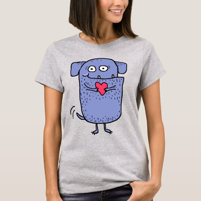 T-shirt Joli et mignon chien de caricature avec coeur rose (Devant)