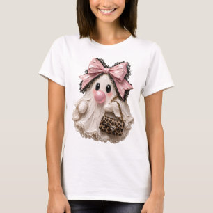T-shirt Joli fantôme Bubble Gum Halloween Nœud Rose