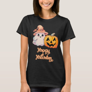 T-shirt Joli Fantôme & Citrouille Halloween Joyeux Hallowe