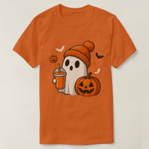 T-shirt Joli fantôme d'Halloween avec citrouille et boisso