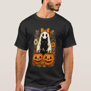 T-shirt Joli fantôme d'Halloween tenant un chat noir autom