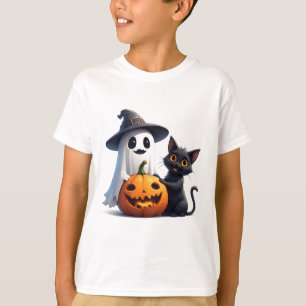 T-shirt Joli Fantôme Et Chat Noir Halloween 🎃
