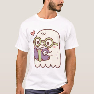 T-shirt Joli Fantôme Lire Un Livre Avec Un Crâne