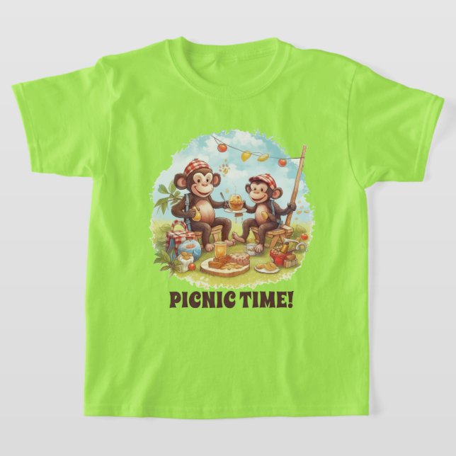 T-shirt Joli gosses pique-nique singe ajouter nom (Poser)