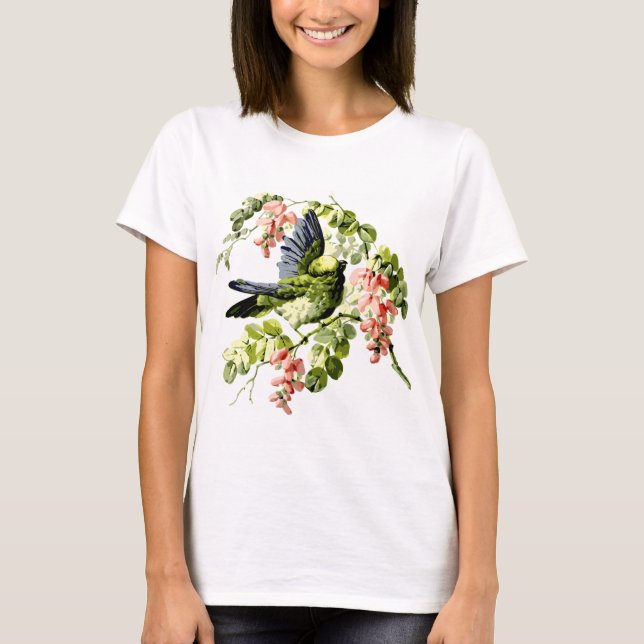 T-shirt Joli jeune perroquet dans l'arbre à fleurs (Devant)
