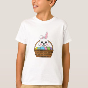 T-shirt Joli lapin blanc coloré Pâques Panier de chasse au