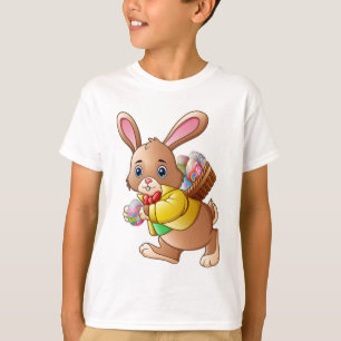 T-shirt Joli lapin de Pâques portant panier d'oeufs fêtes