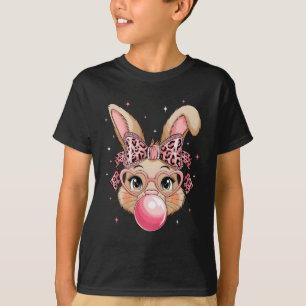 T-shirt Joli lapin lapin face léopard lunettes fille heure