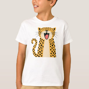 T-shirt Joli Léopard Sauvage Souriant de Dessin Animé  