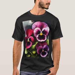 T-shirt Joli marron noir rouge pansies aquarelle peinture