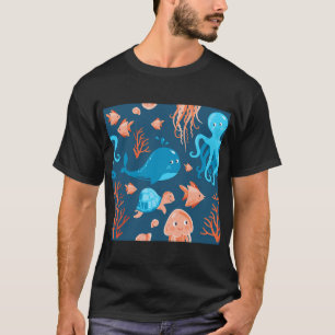T-shirt Joli monde sous-marin, baleine, pieuvre, méduse, 