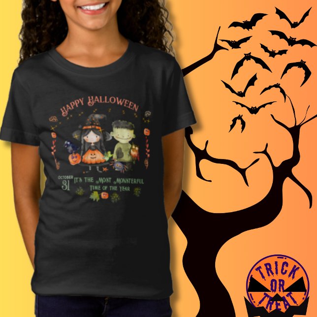 T-Shirt Joli monstre d'Halloween et une sorcière (Cute Halloween Monster and a Witch T-Shirt)