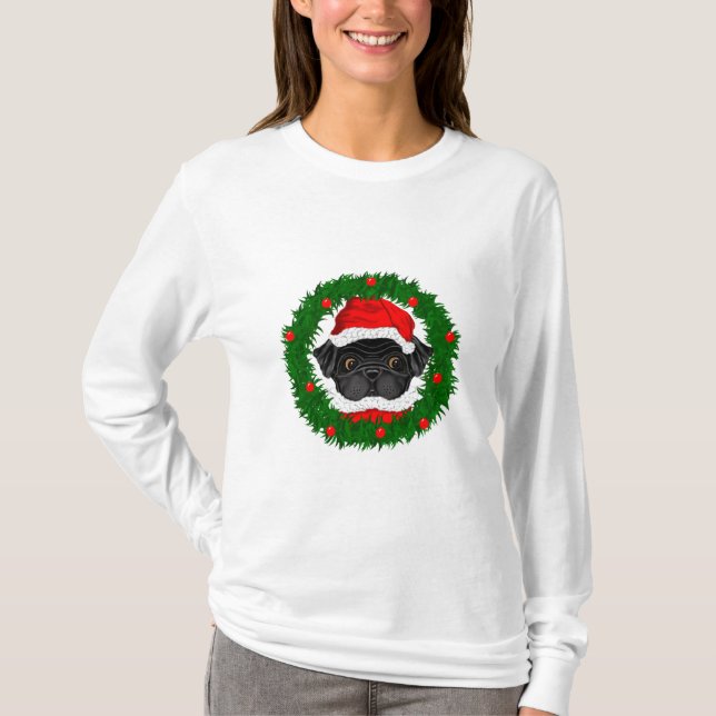 T-shirt Joli Noël Carlin noir Père Noël en couronne (Devant)