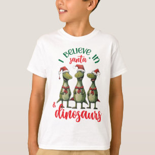 T-shirt Joli Noël Je crois au Père Noël et aux Dinosaures