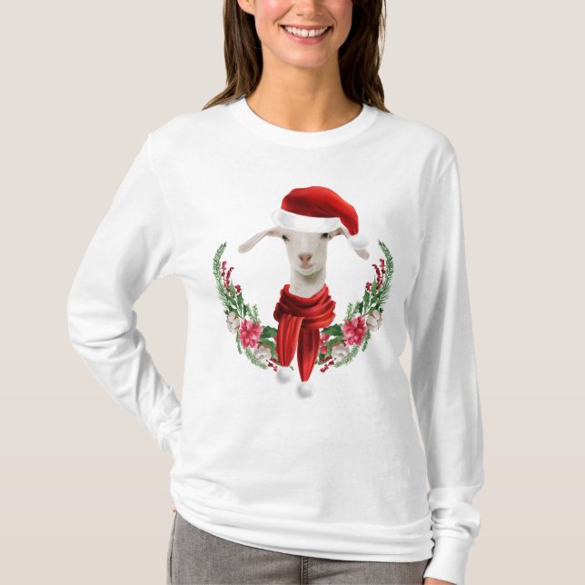 T-shirt Joli Noël Saanen Chèvre Enfant 2 avec couronne (Devant)