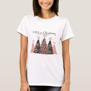 T-shirt Joli noir rose Joyeux arbres de Noël de Noël de va