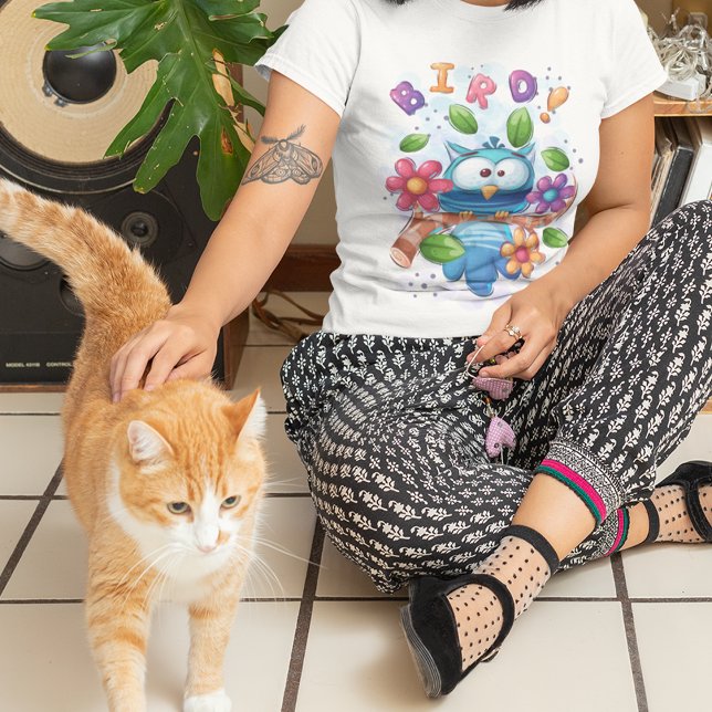 T-shirt Joli Oiseau De Chouette Avec Fleurs (Cute Owl Bird With Flowers T-Shirt)