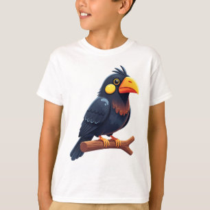 T-shirt Joli oiseau noir de dessin animé