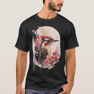 T-shirt Joli oiseau pic japonais fleur de cerisier eau
